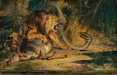 Lion Defending its Prey Edwin Henry Landseer